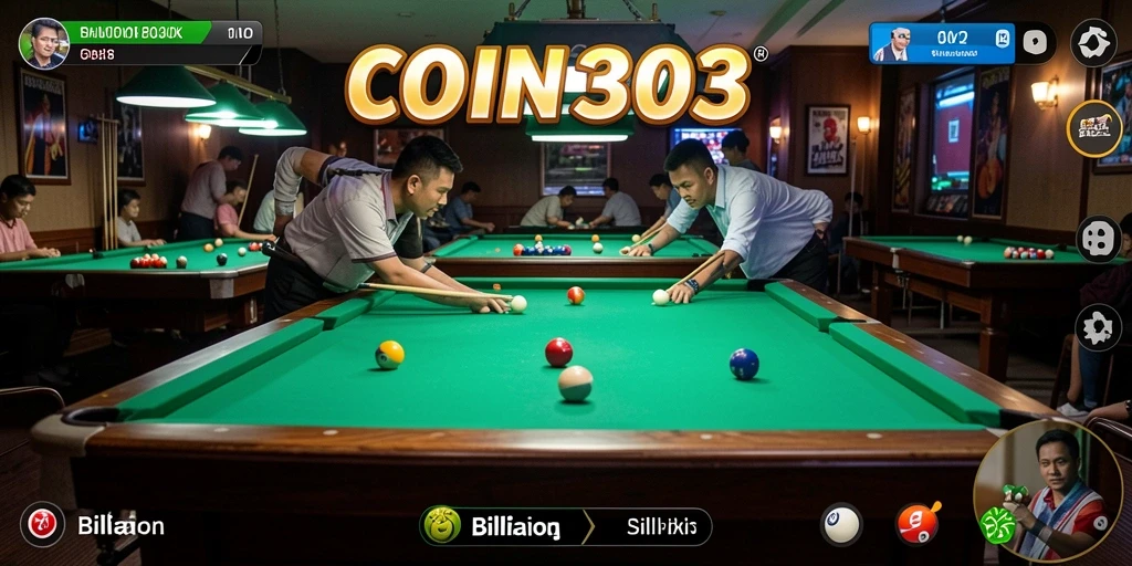 Tampilan antarmuka permainan billiard COIN303 yang menarik.
