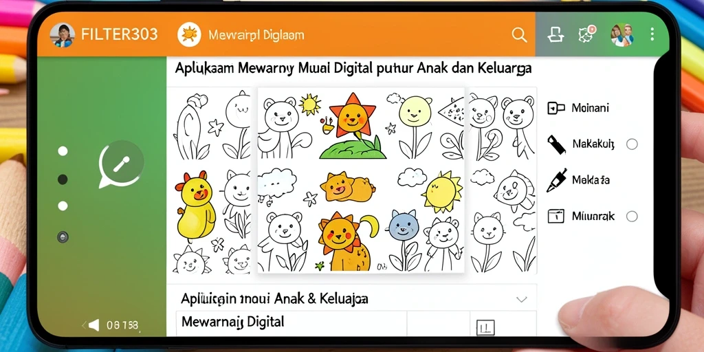 Antarmuka FILTER303 dengan berbagai alat mewarnai untuk anak.