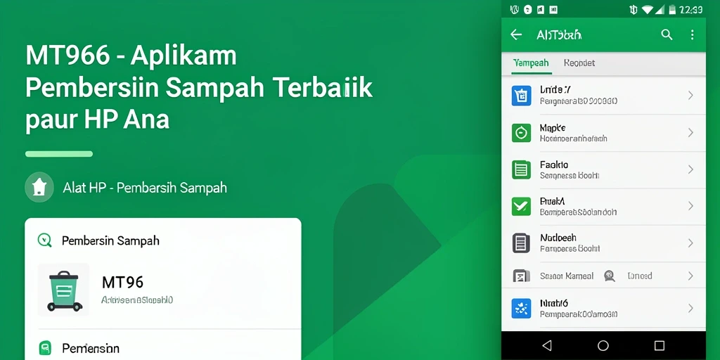 Screenshot antarmuka utama MT966 yang menunjukkan fitur pembersihan sampah.